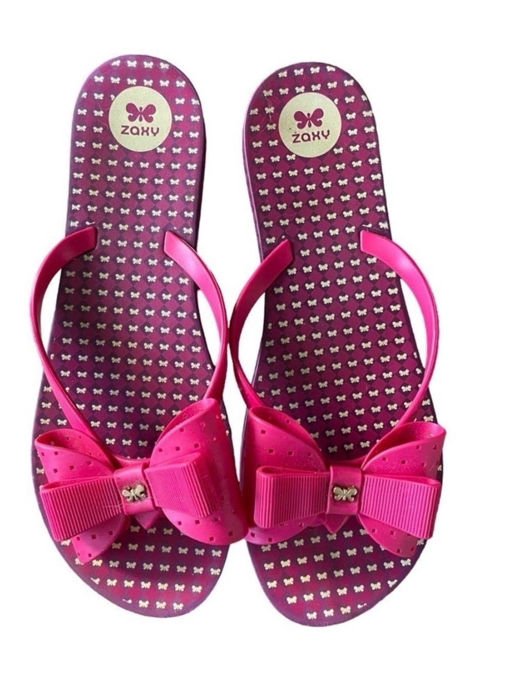ZAXY Pink Bow and Butterfly Flip Flops Size 9
